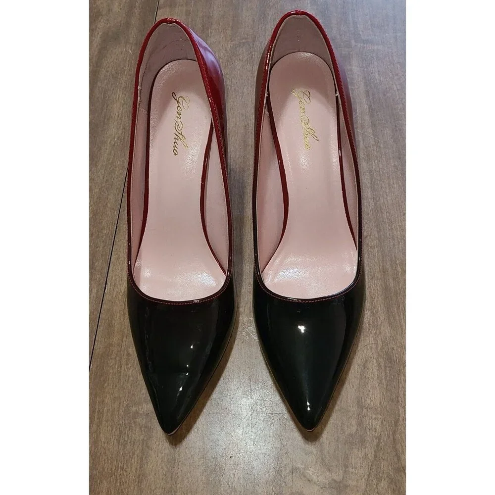 Gen Shuo Stilettos 8.5 Red & Black Heels. Women's Pointed Toe 4" Heel_6